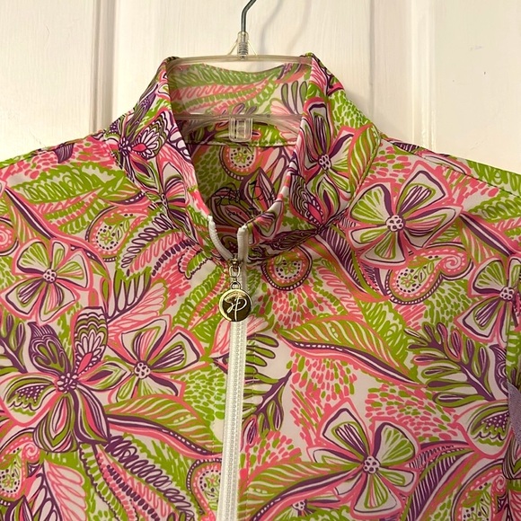 NWOT Stella Parker Golf Collection Floral Print Quarter Zip Pullover Mesh Sleeve - Picture 3 of 8